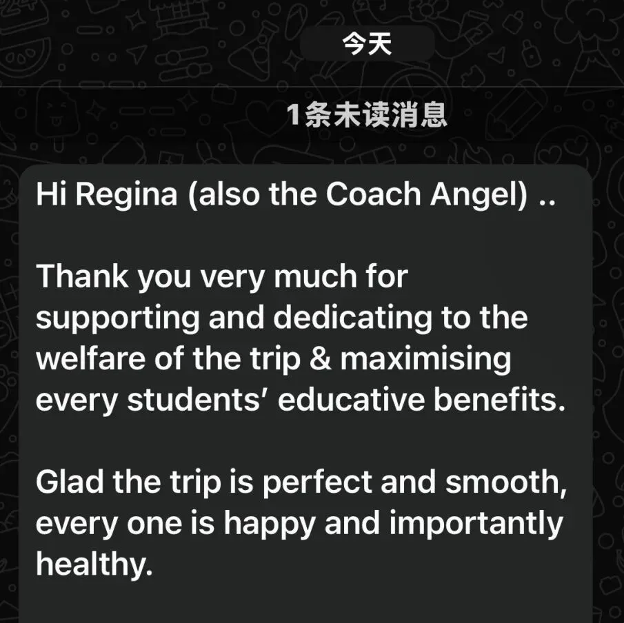 A parent messages thanks for maximising every student's educative benefits on a smooth trip